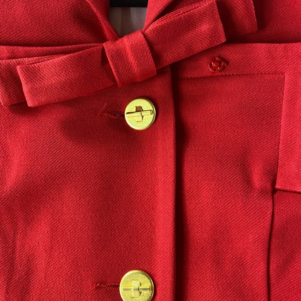 VTG Cabi Beau Red Cropped Blazer‎ Jacket Size 6 Gold Buttons Bow Preppy Holiday - Picture 4 of 14